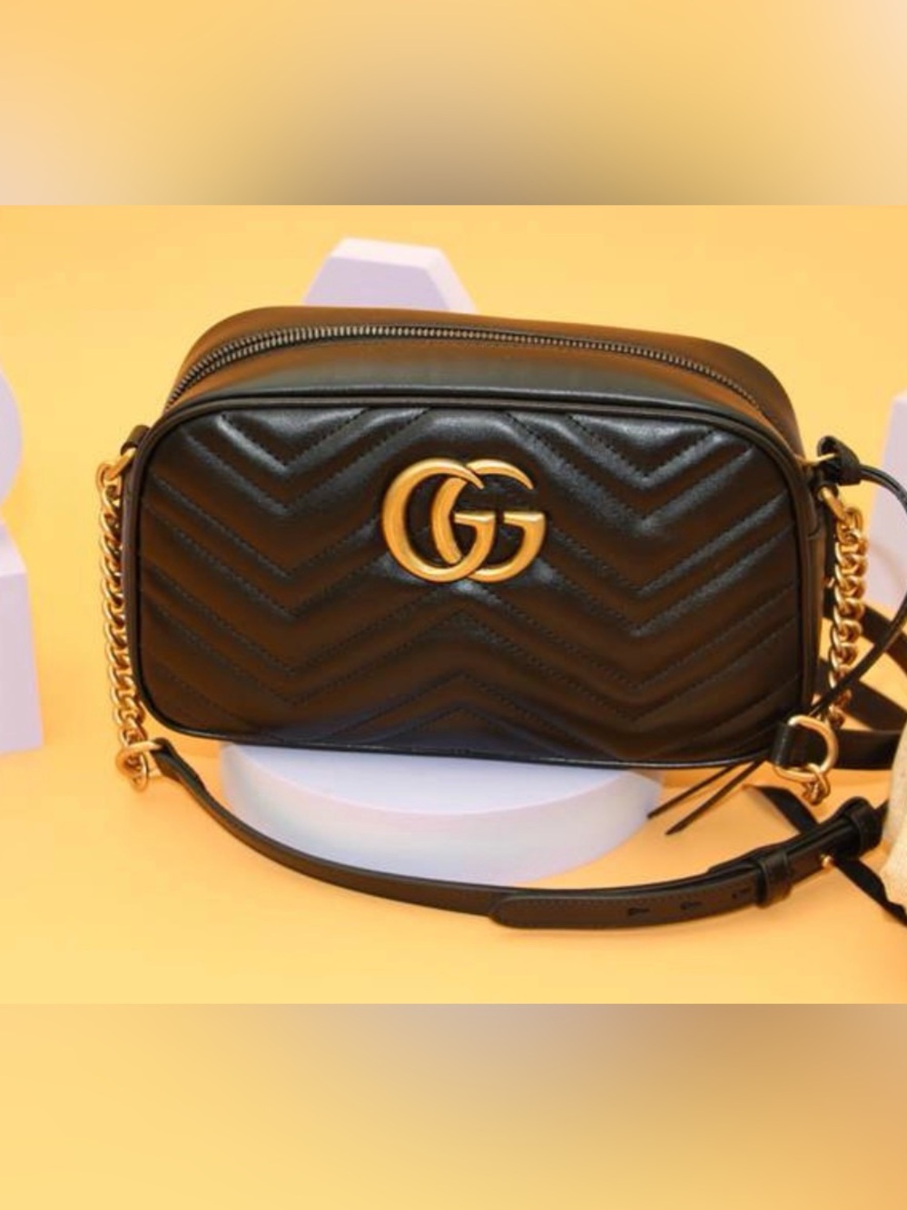Brand New Gucci Small Black Quilted GG Leather Crossbody Bag